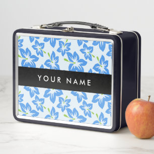 Blue Hibiscus, Blue Flowers, Your Name Metal Lunch Box
