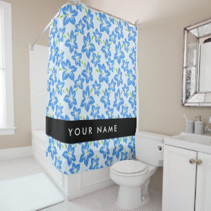 Blue Hibiscus, Blue Flowers, Your Name Shower Curtain