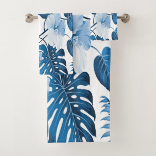 Blue Hibiscus Flower Classy Tropical Beach House  Bath Towel Set