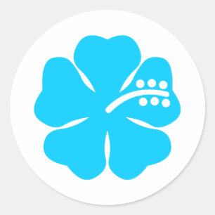 Blue hibiscus flower design classic round sticker