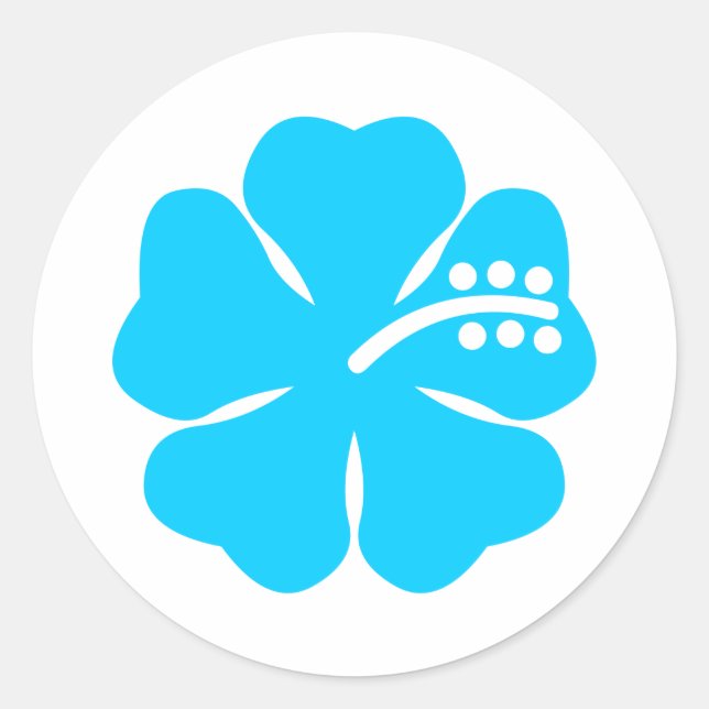Blue hibiscus flower design classic round sticker (Front)