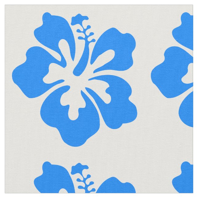 Blue Hibiscus Flower Print Fabric (Close Up)