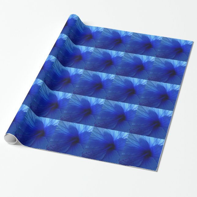 Blue Hibiscus Flower Wrapping Paper (Unrolled)