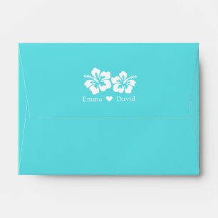 Blue Hibiscus Flowers Beach Wedding Envelopes