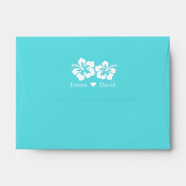 Blue Hibiscus Flowers Beach Wedding Envelopes (Back (Top Flap))