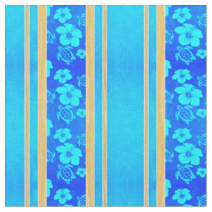 Blue Hibiscus Hawaiian Honu Fabric