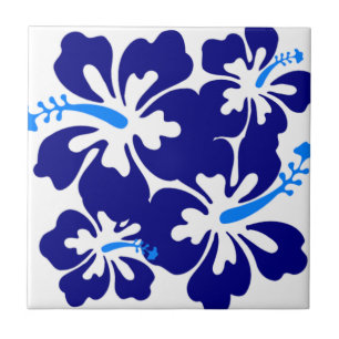 Blue Hibiscus Pattern Ceramic Tile