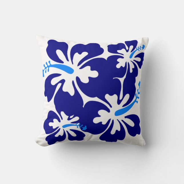 Blue Hibiscus Pattern Cushion (Front)