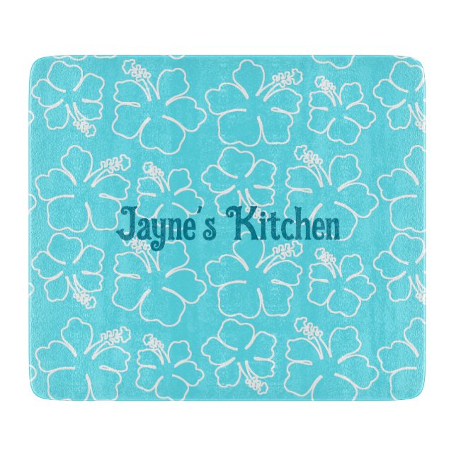 Blue Hibiscus Personalised Cutting Board (Front)