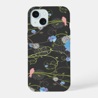 Blue Hibiscus Swallow Birds Elegant Floral Garden