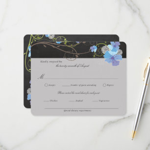 Blue Hibiscus & Swallows Floral Chalkboard Wedding RSVP Card