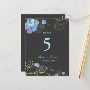 Blue Hibiscus Swallows Floral Wedding Table Number Postcard