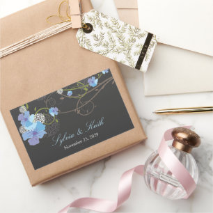 Blue Hibiscus Swirls & Swallows Floral Wedding Rectangular Sticker