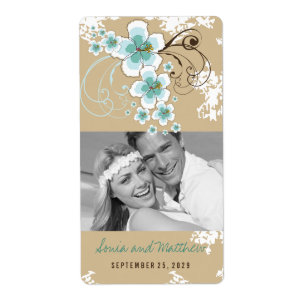 Blue Hibiscus Tropical Beach Wedding Wine Labels