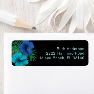 Blue Hibiscus Tropical Greenery Return Address Label