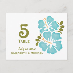 Blue Hibiscus Wedding Reception Table Number Cards