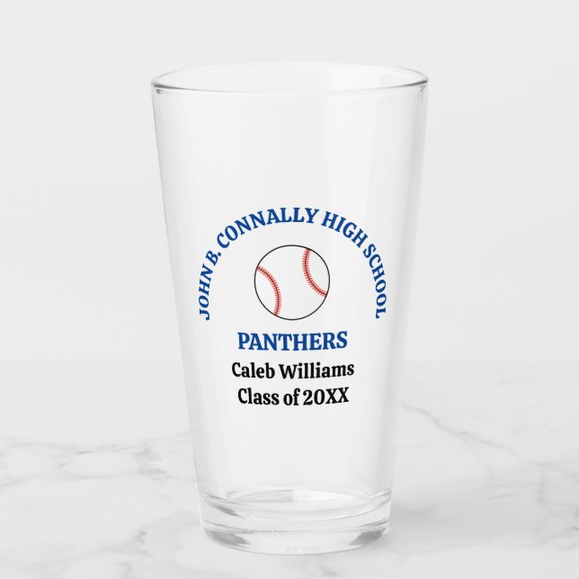 Blue High School Baseball Player Personalised Glass (Front)