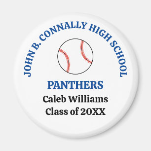 Blue High School Baseball Player Personalised Magnet