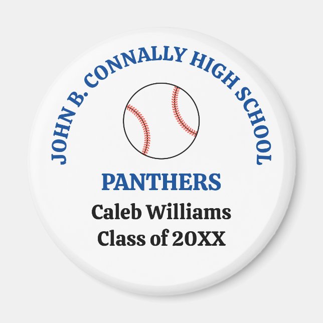 Blue High School Baseball Player Personalised Magnet (Front)