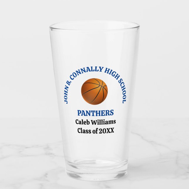 Blue High School Basketball Player Personalised Glass (Front)