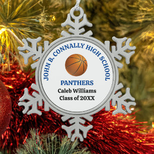 Blue High School Basketball Player Personalised Snowflake Pewter Christmas Ornament