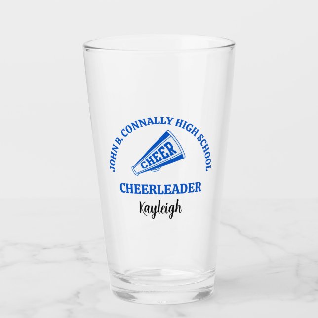 Blue High School Cheerleader Personalised Glass (Front)