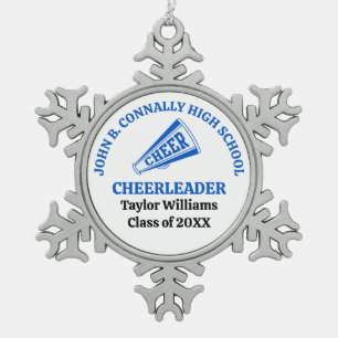 Blue High School Cheerleader Personalised Snowflake Pewter Christmas Ornament