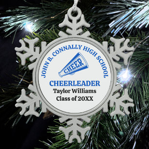 Blue High School Cheerleader Personalised Snowflake Pewter Christmas Ornament