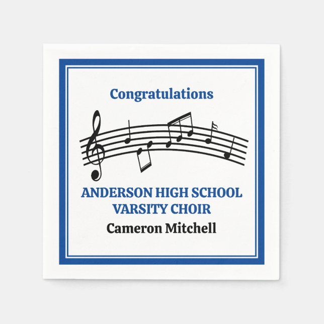 Blue High School Choir Custom Party Napkin (Front)