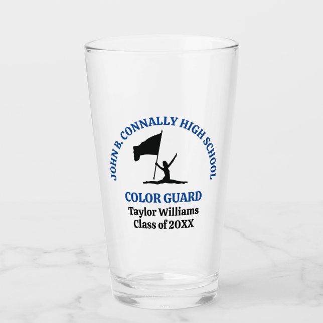 Blue High School Colour Guard Personalised Glass (Front)