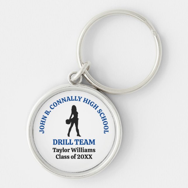 Blue High School Drill Team Dancer Personalised Key Ring (Front)