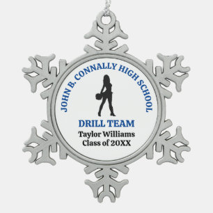 Blue High School Drill Team Dancer Personalised Snowflake Pewter Christmas Ornament