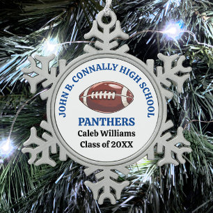 Blue High School Football Player Personalised Snowflake Pewter Christmas Ornament