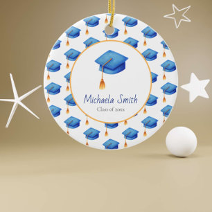Blue High School Graduation Keepsake Christmas Ceramic Ornament