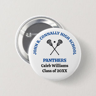 Blue High School Lacrosse Team Personalised 6 Cm Round Badge