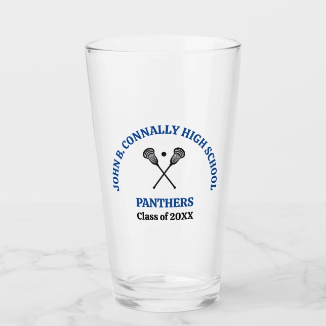 Blue High School Lacrosse Team Personalised Glass (Front)