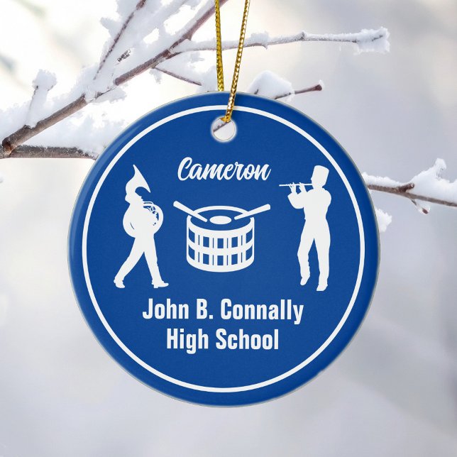 Blue High School Marching Band Custom Christmas Ceramic Ornament (Creator Uploaded)