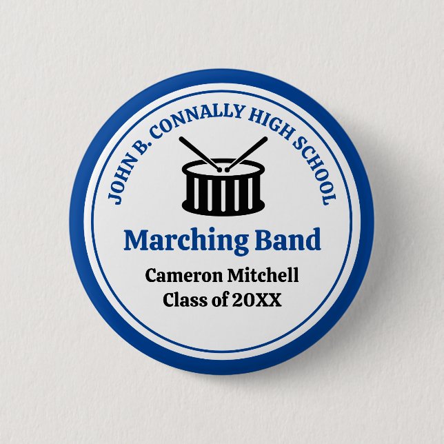 Blue High School Marching Band Customisable 6 Cm Round Badge (Front)