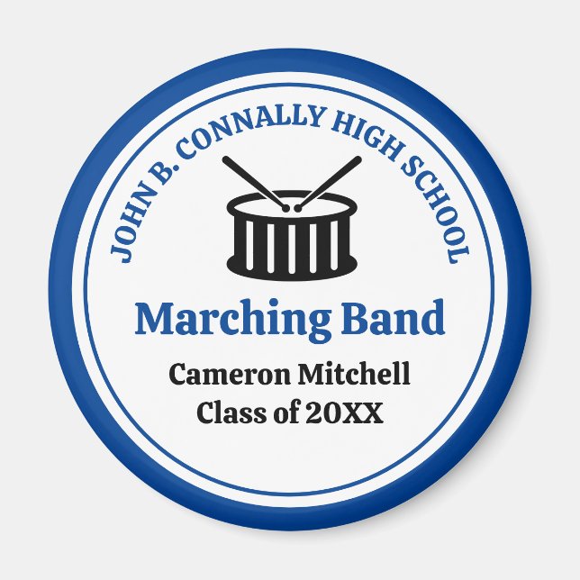 Blue High School Marching Band Customisable Magnet (Front)