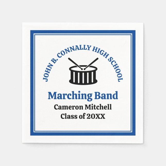 Blue High School Marching Band Graduation Party Napkin (Front)