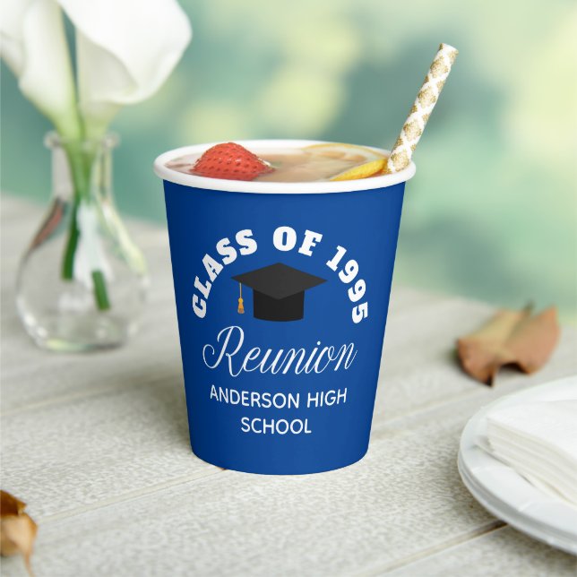 Blue High School Reunion Personalised Party Paper Cups (Insitu)