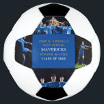 Blue High School Senior 4 Photo Cool Personalised Soccer Ball<br><div class="desc">This cool blue soccer ball is customised with your high school name,  graduating year,  and player name. Customise this cool graduation photo gift for a senior futbol player or coach. Personalise with your team in white under the school in gold. A great graduate 4 photograph template design.</div>