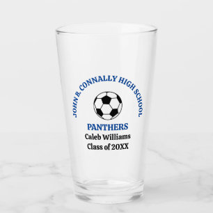 Blue High School Soccer Team Personalised Glass