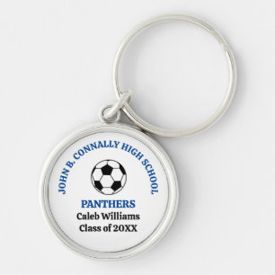 Blue High School Soccer Team Personalised Key Ring