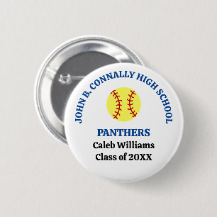 Blue High School Softball Player Personalised 6 Cm Round Badge