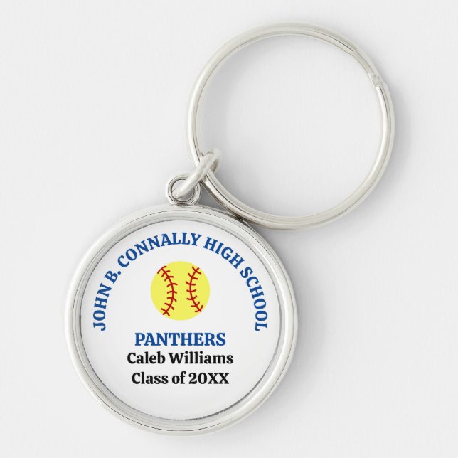 Blue High School Softball Player Personalised Key Ring (Front)