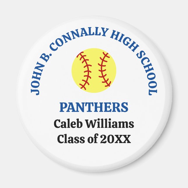 Blue High School Softball Player Personalised Magnet (Front)