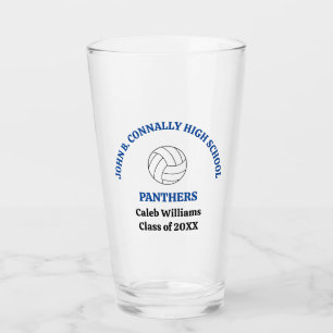 Blue High School Volleyball Player Personalised Glass
