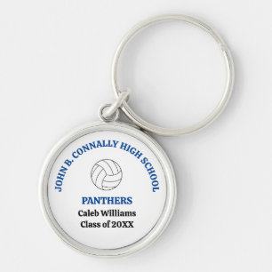 Blue High School Volleyball Player Personalised Key Ring