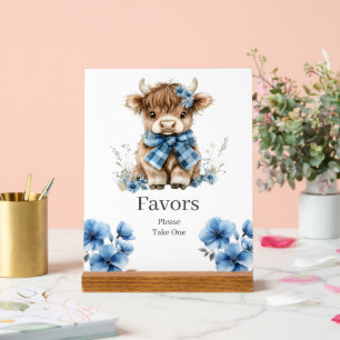Blue Highland Cow Birthday Favours Sign